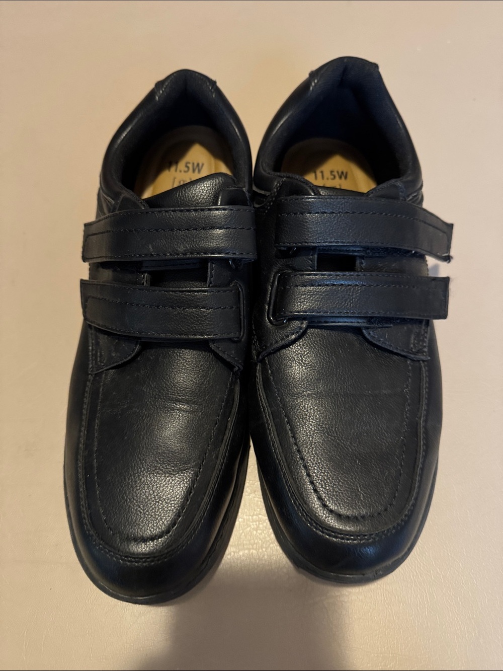 George Men's Black Leather Double Velcro Slip-On Shoes